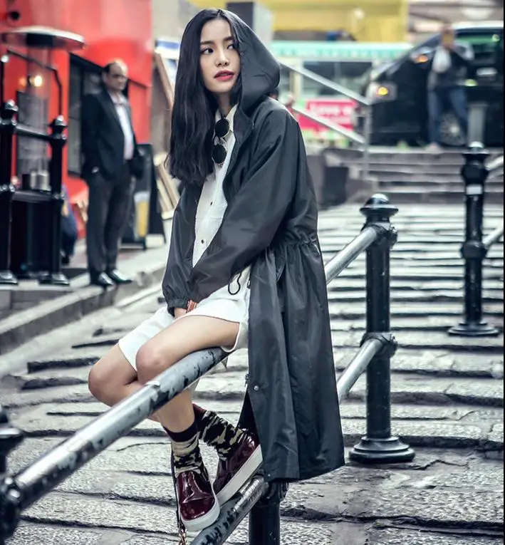 Harajuku корейский длинный рукав с капюшоном ветровка Тренч Женское пальто chaqueton mujer весеннее пальто Тренч aw219 - Цвет: black