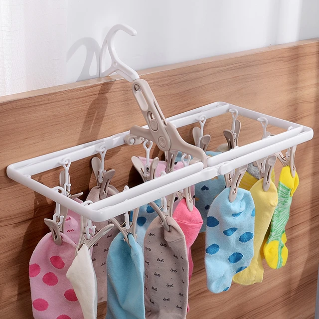 1PCS plastic 16clip folding multi-function underwear rack clothes hangers  child baby hangers socks rack pants clip