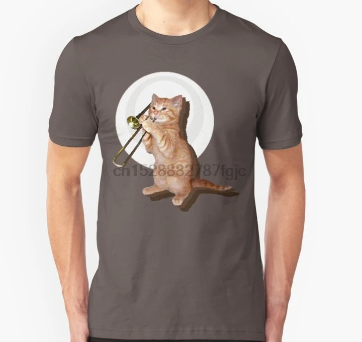 

Men Short sleeve tshirt Trombone Cat Unisex T Shirt Women t-shirt