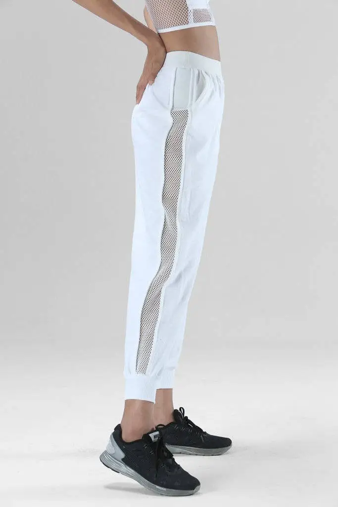 Новые женские удобные свободные спортивные сетчатые брюки в стиле пэчворк три цвета - Цвет: Белый