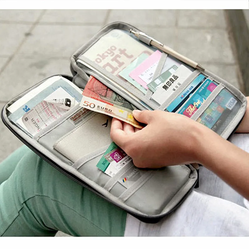 QOONG Travel Accessories Bags Polyester Passport Cover Credit Cards Tickets Holder Purse Organizer Size:13 x 25 x 2 cm BL1-007