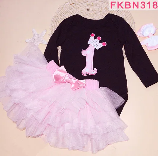 newborn set baby Long sleeve Rompers pink tutu skirts and bow hair band clothing sets saia longa infantil birthday girl outfit