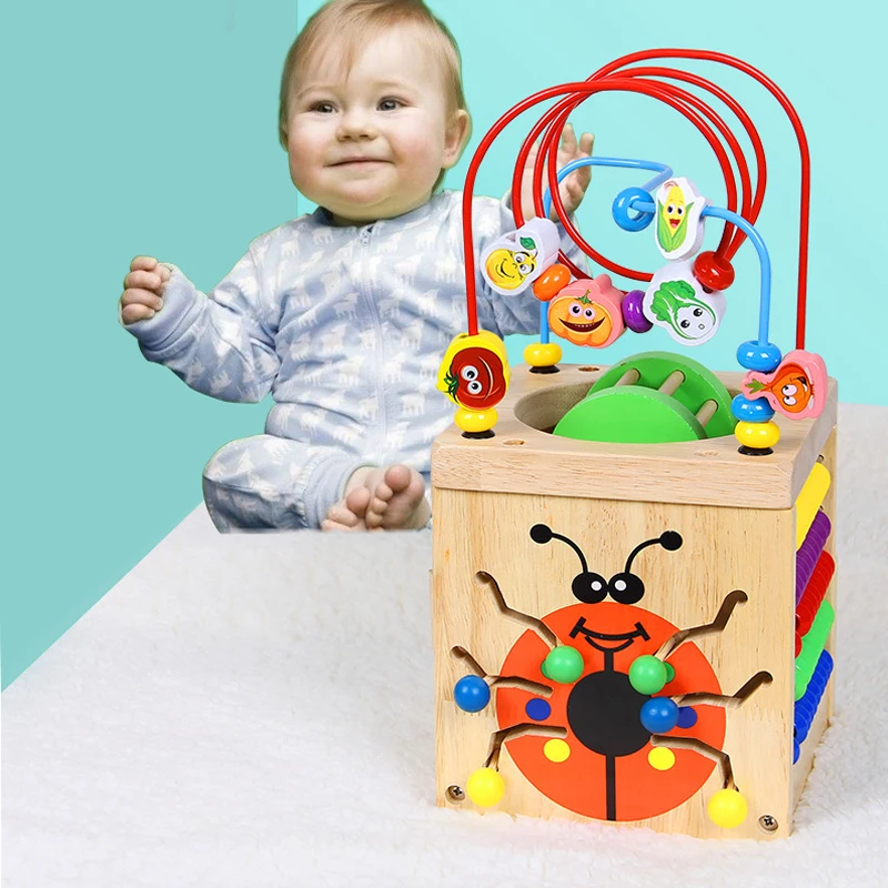 Buy 6 In 1 Wooden Bead Maze Activity Center Box Cube Wood Toys For Kids