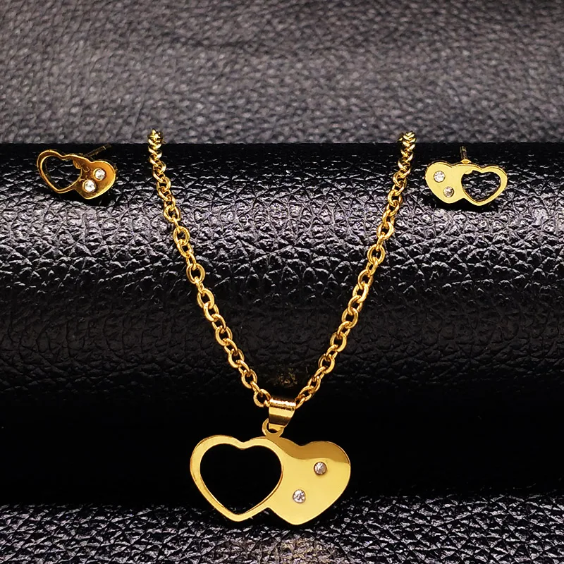 

2019 Heart Stainless Steel Necklace Earring Set Jewelry for Women Gold Color Necklace Earrings Jewellery Set bisuteria S176169