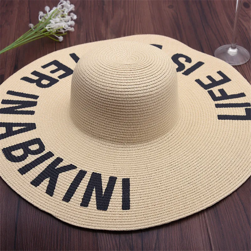 2018 Brand New Embroidery Letter Sun Hats Big Large Brim Straw Hats For