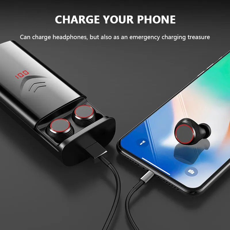 TWS-T9 Wireless Bluetooth Earphone Digital Display 5.0 Sports Headset Stereo Sound Noise Reduction Headphones Smart Power Bank