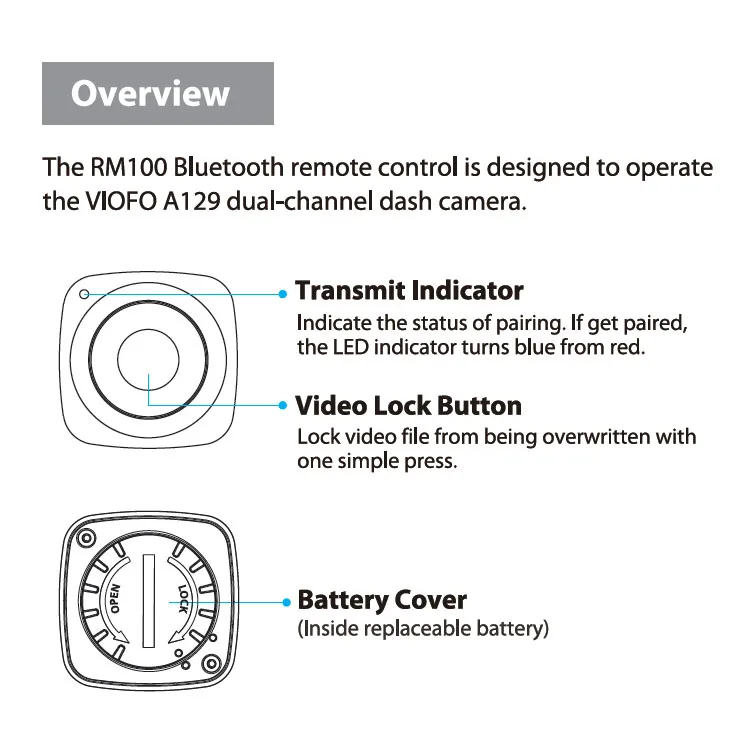 «viofo» Bluetooth пульт дистанционного управления для A129 двухканальный видеорегистратор