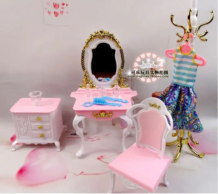 

New Princess Dresser Chair Table Set / Dollhouse Furniture Puzzle Baby Toy Bedroom Accessories Decoration for Barbie Kurhn Doll