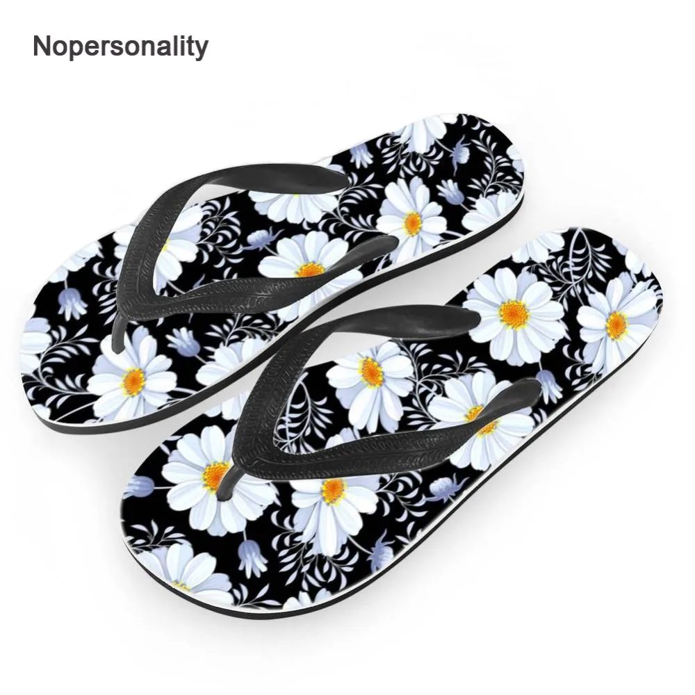 

Nopersonality Floral Daisy Print Flip Flops for Women Non-slip Female Summer Beach Slippers Casual Ladies Flat Flipflops Rubber