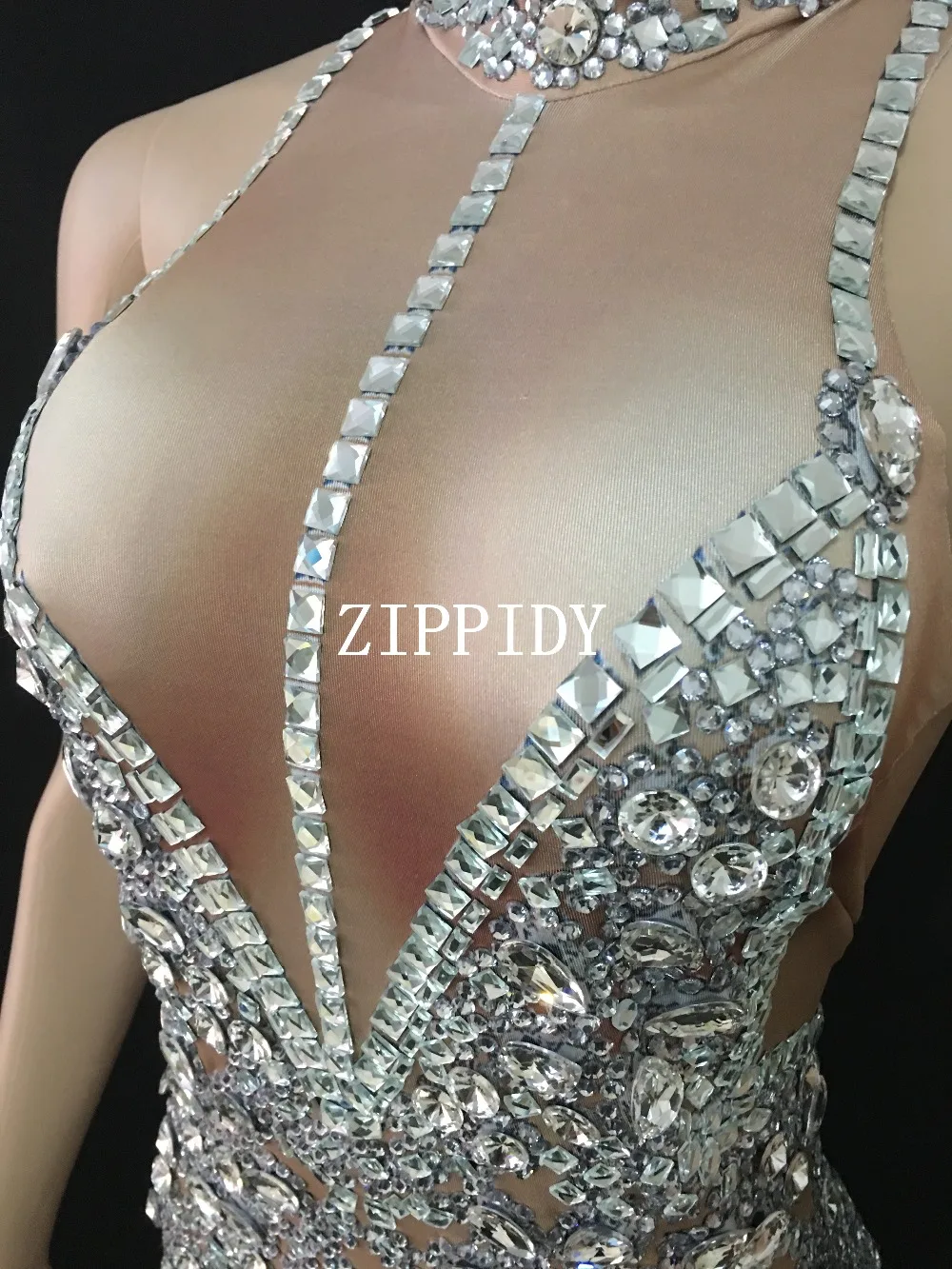 Дизайн, Серебряные стразы, длинное платье без рукавов с блестящими кристаллами, платье для сцены, празднования, цельное платье для ночного клуба