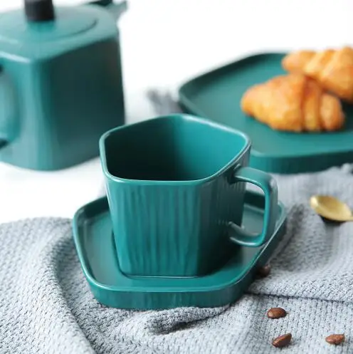 

1PC KINGLANG Ceramic Elegant Green Coffee Milk Mug Saucer Cup Teapot Cup Tableware