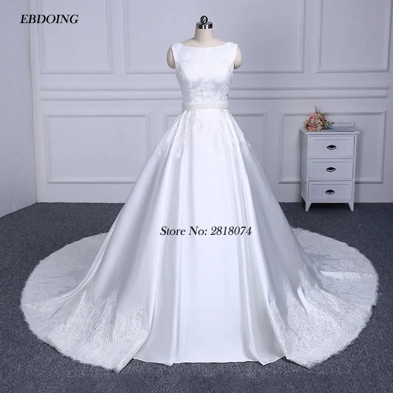 

Vestidos De Novia Real Photo A-line Wedding Dresses Boat Neck Robe De Mariage Wedding Gowns With Lace Appliques