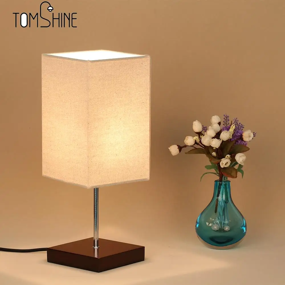 

Tomshine Square Table Lamp Fabrics Desk Light VDE-listed Minimalist Solid Wood for Living Room College Coffee light desk