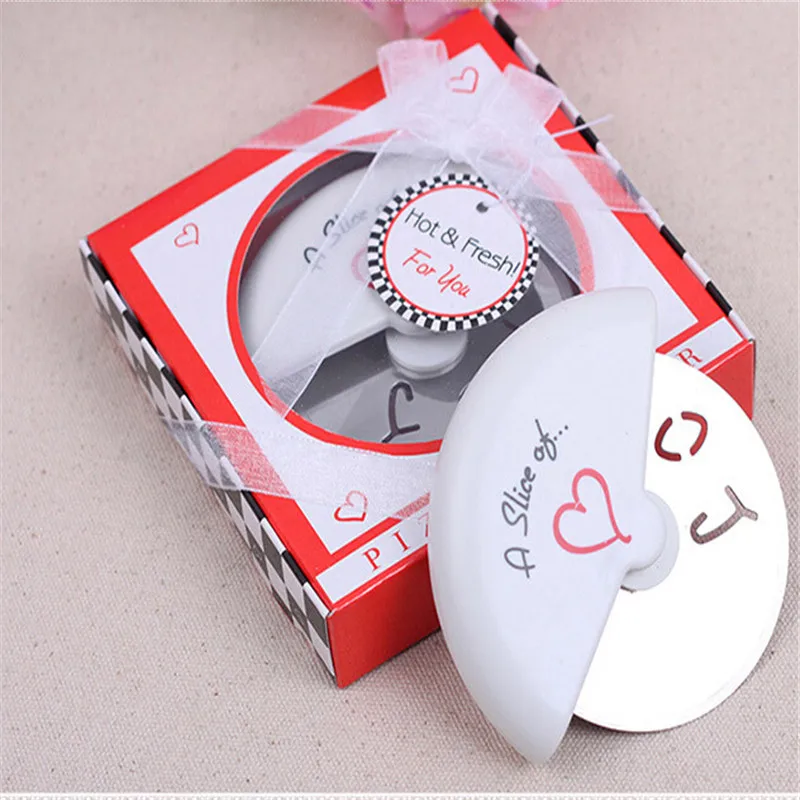 A Slice Of Love Stainless Steel Pizza Cutter Wheel Round Shape Pizza Fondant Pastry Knife Wedding Supplies Pizza Tools