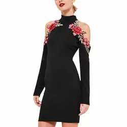 Халат ete vestidos verano 2018 Для женщин пикантные цветочной вышивкой Bodycon Платья вечерние с открытыми плечами Soild Цвет мини-платье