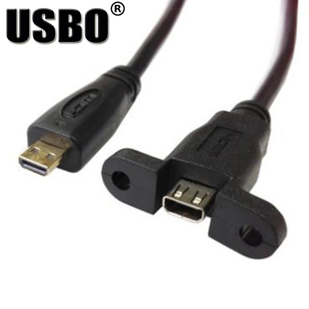 

Black 60CM high density speed Gold Plated plug connector male to female Micro HDMI extension cable with hole lockable panel