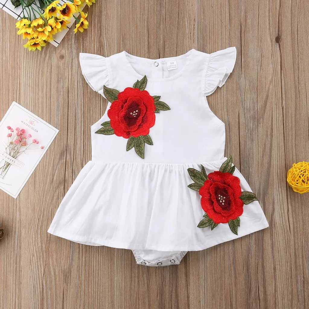 

Toddler Baby Girl Fly Sleeve Rose Print Romper Newborn Jumpsuit Dress baby girl ruffle romper fashion baby girl romper summer
