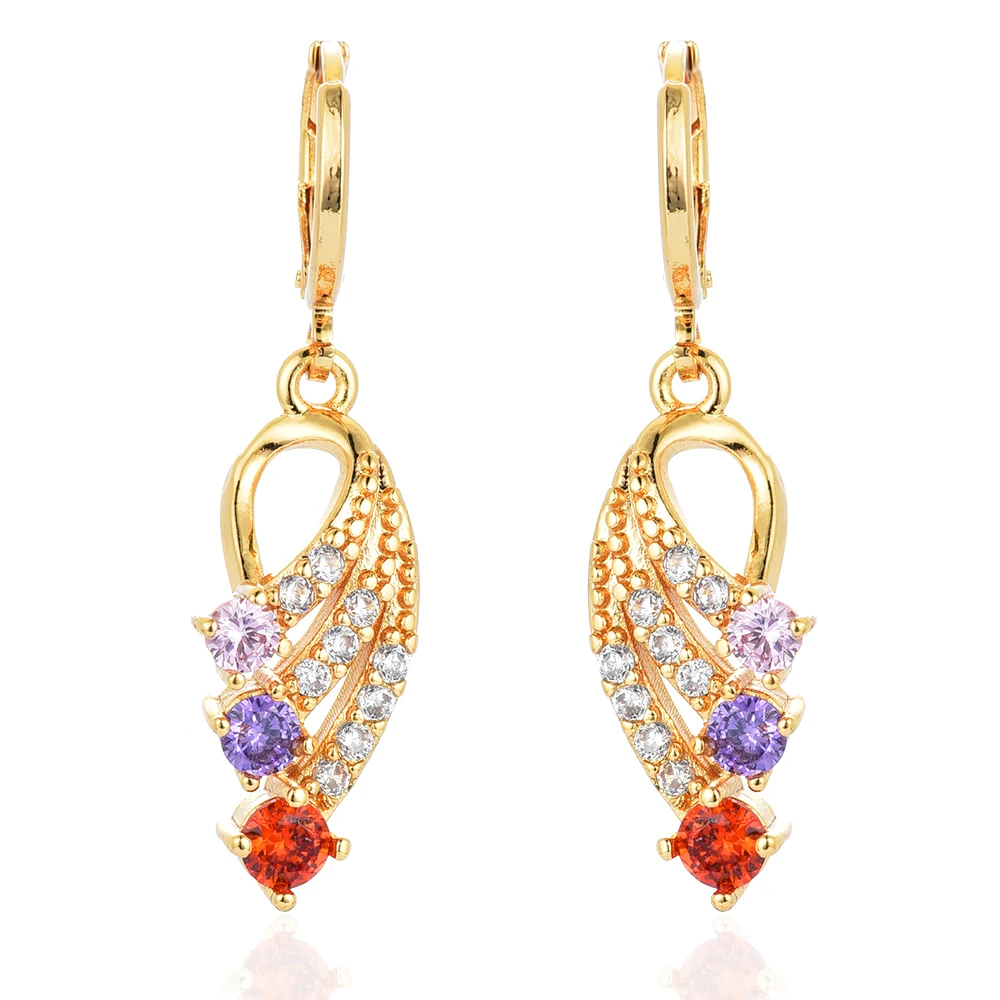 

Women Multi-color CZ Earrings Wing Shape Gold Color Drop Earrings Jewelry