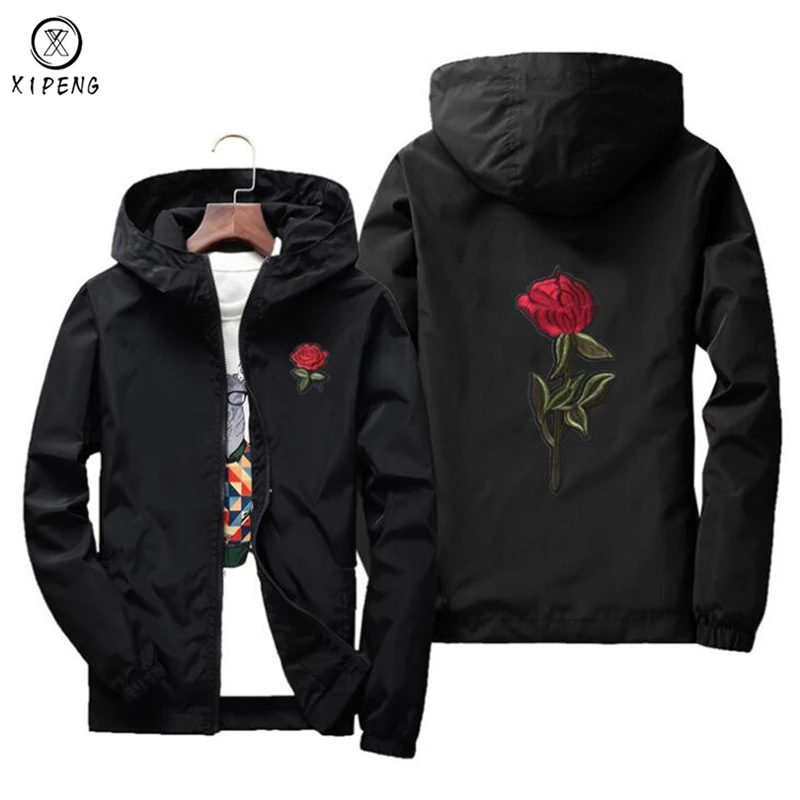Aliexpress.com : Buy Rose Floral Embroideried Jacket Mens Hip Hop Slim ...