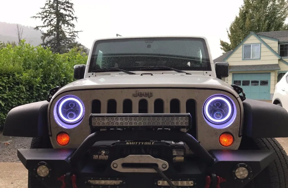 2 шт. RGB Halo Angel Eye Bluetooth дистанционный 7-дюймовый налобный фонарь для 1997~ Jeep Wrangler JK LJ CJ Hummer " светодиодный фонарь для фар