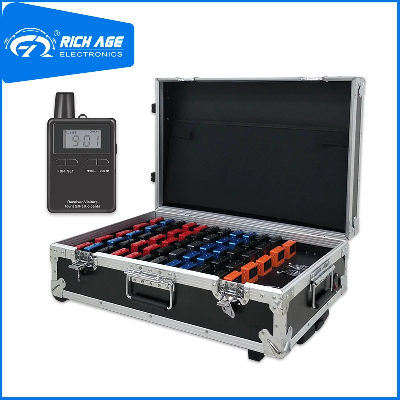 

RichiTek Listen Tour Guide System Potable 2 Transmitters+58 Receivers For Tour Guide With Condenser Microphone