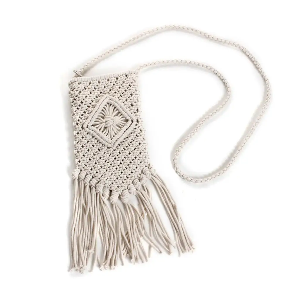 

Tassel Mini Messenger Bag Cotton Rope Woven Natural Environmental Protection Bohemian Retro Style Hollow Shoulder Cross-body Bag