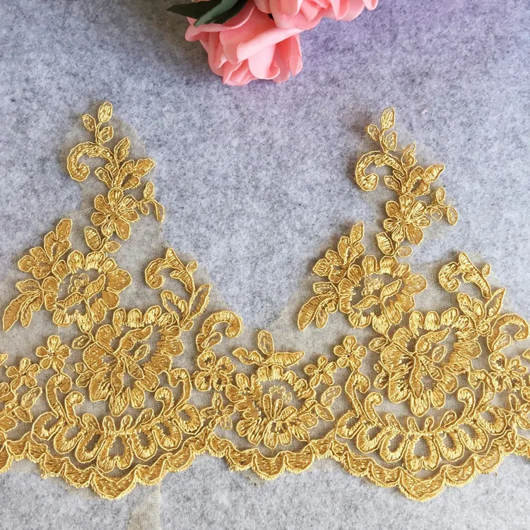 

2-3yards/lot Rose Gold Lace Trime Fabric Flower Venise Venice Lace Trim Applique Sewing Craft for Wedding Dec.RS9