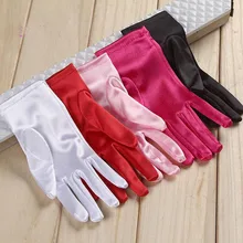 10 шт./лот, красные, синие, фиолетовые, черные, розовые, цвета слоновой кости, золотистые, серебристые, желтые короткие женские перчатки для танцев, выступлений, плеера