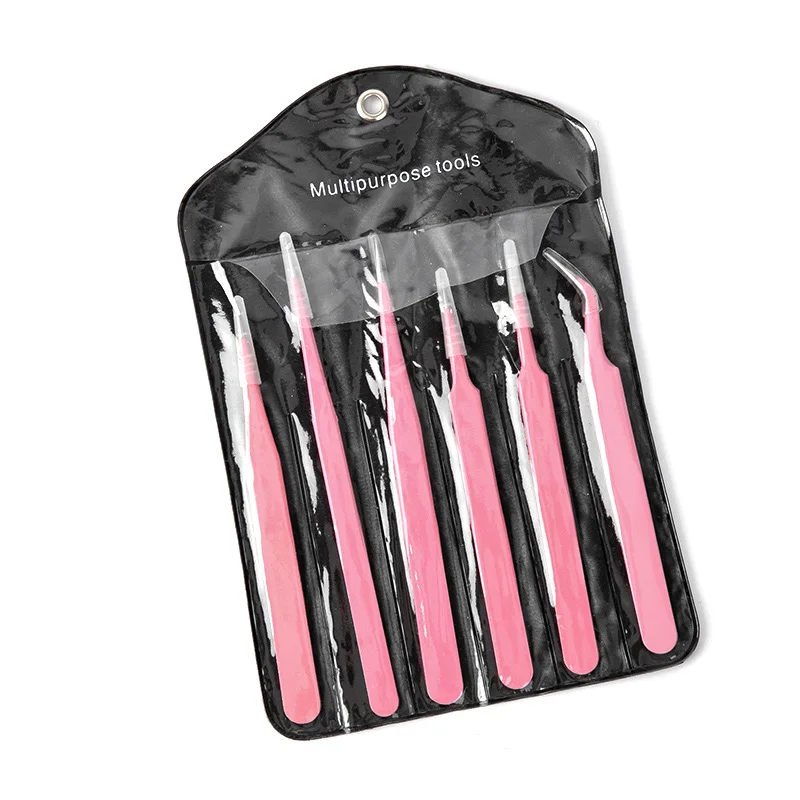 6 шт. цветные пинцеты для наращивания ресниц, набор антистатических прецизионных пинцетов из нержавеющей стали, инструмент для ухода за косметикой - Цвет: Pink Set