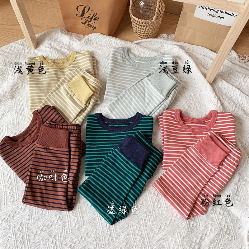 

Autumn Winter Kids Pajamas Children Sleepwear Baby Striped Sets Boys Girl Pyjamas Pijamas Cotton Nightwear Clothes Kids Clothing
