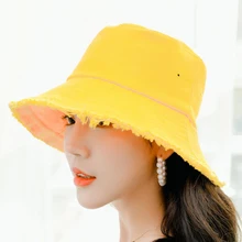 Новинка, шляпа-ведро с плоским верхом, однотонная, черная, темно-желтая шляпа рыбака, хлопок, потертая, весна, лето, шляпа от солнца, широкий пляжный навес, шляпа