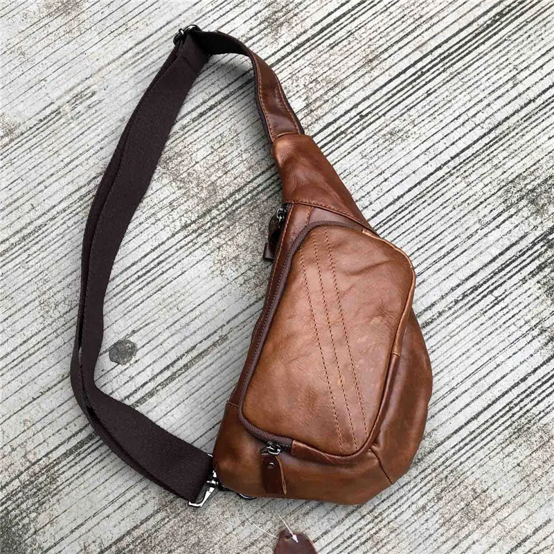 PNDME vintage casual simple outdoor daily soft genuine leather cowhide men's women's chest bag light sport small messenger bags