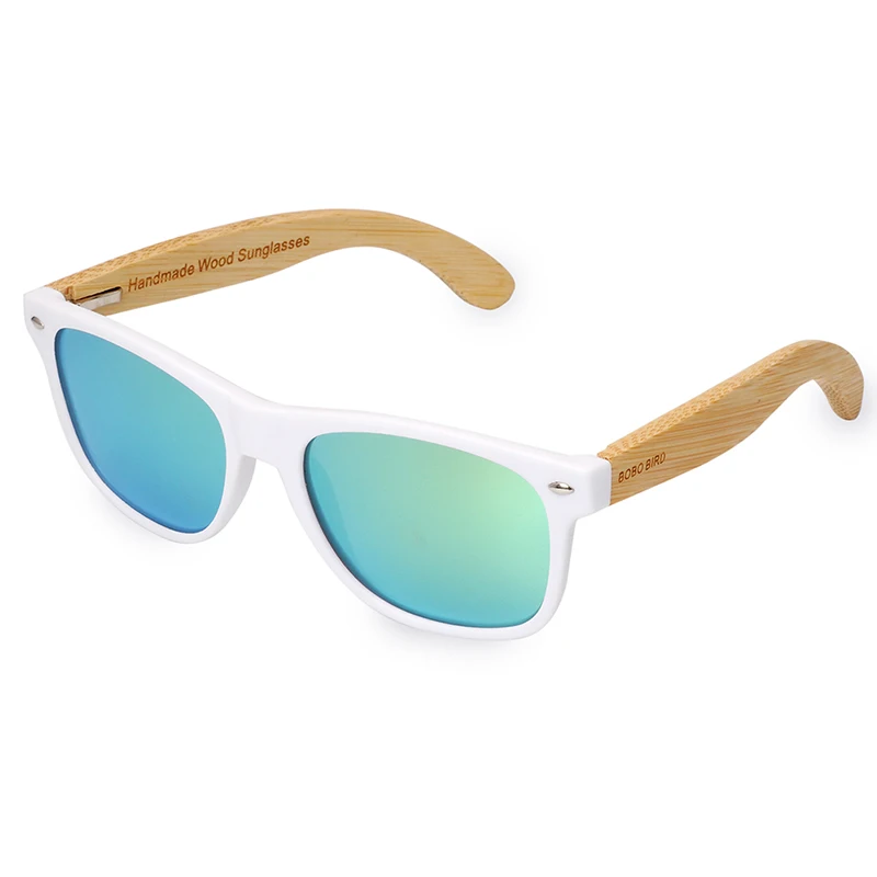 BOBO BIRD, женские, мужские, бамбуковые, деревянные солнцезащитные очки, белая оправа, очки с зеркальным покрытием UV 400, защитные линзы в деревянной коробке