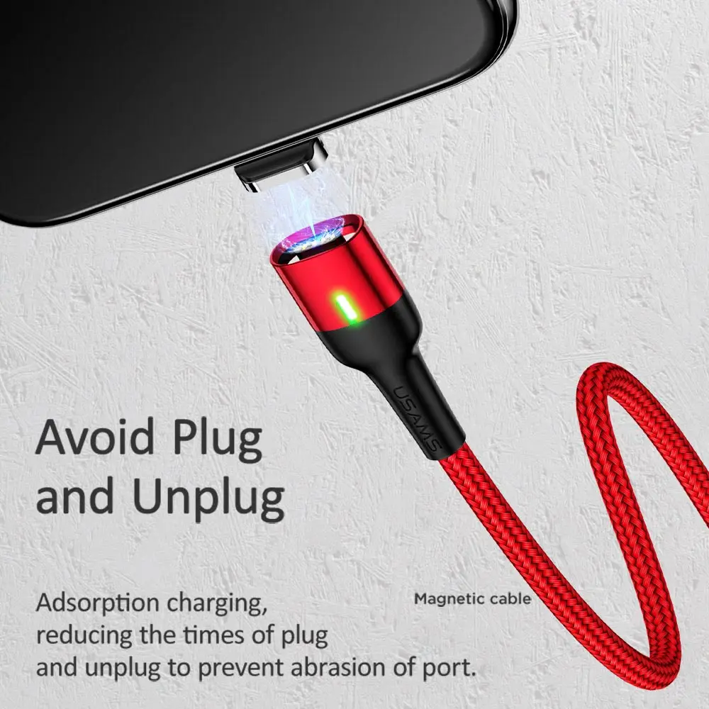 USAMS Micro USB Магнитный кабель usb type C светодиодный магнитный usb кабель для зарядки iphone samsung Xiaomi huawei USB кабель для зарядного устройства