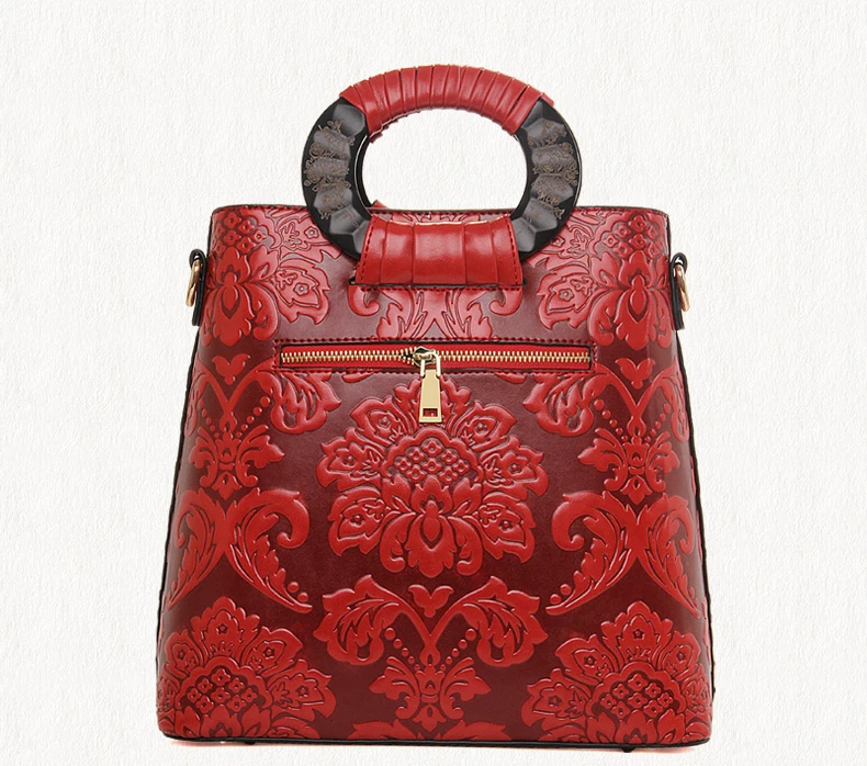 Кожаная женская сумка в китайском стиле, винтажные национальные сумки, напорный декоративный узор, коммерческая Портативная сумка на одно плечо