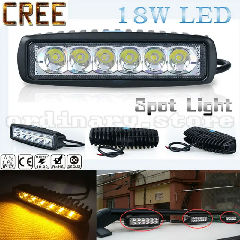 Super Bright Amber Work Fog Light 18W 6 LED Car Auto Truck Offroad SUV 4WD ATV