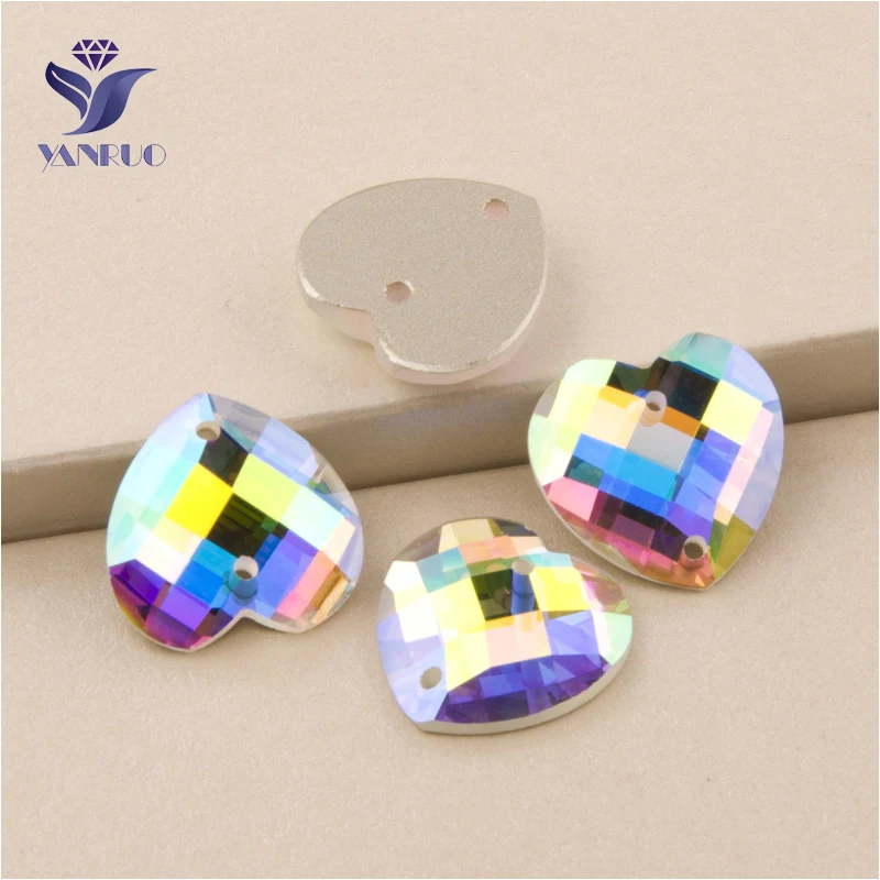 YANRUO 2201TH All Sizes AB Heart Crystal Strass DIY Craft Gems Sew On Stones Glass Flatback Sewing Rhinestones For Clothes