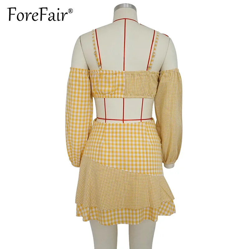 Forefair/комплект из 2 предметов в желтую клетку женский сексуальный топ с открытыми