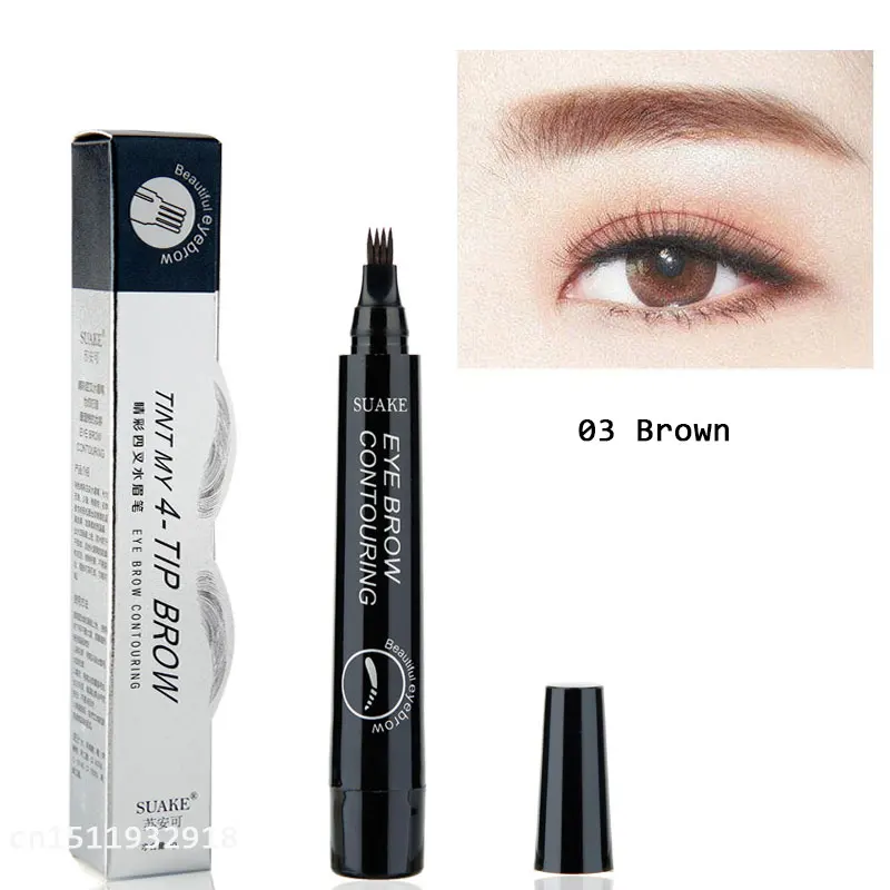 4 Head Fine Sketch Eyebrow Pen Makeup Tools Waterproof Microblading Eyebrow Tattoo Pen Fork Tip Eyebrow Pencils Tint Enhancer - Цвет: Темно-серый