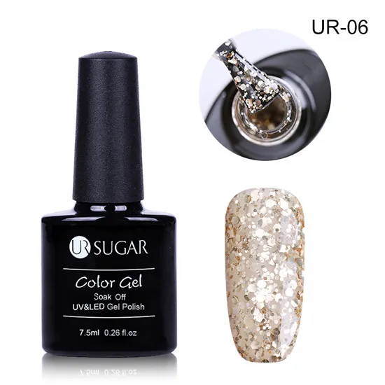 Ur Sugar 7,5 ml шампанского цвета: золотистый, серебристый Гель-лак для ногтей супер блестящий UV Гель-лак био-Гели Soak Off Лаки Гель-лак - Цвет: UR-06