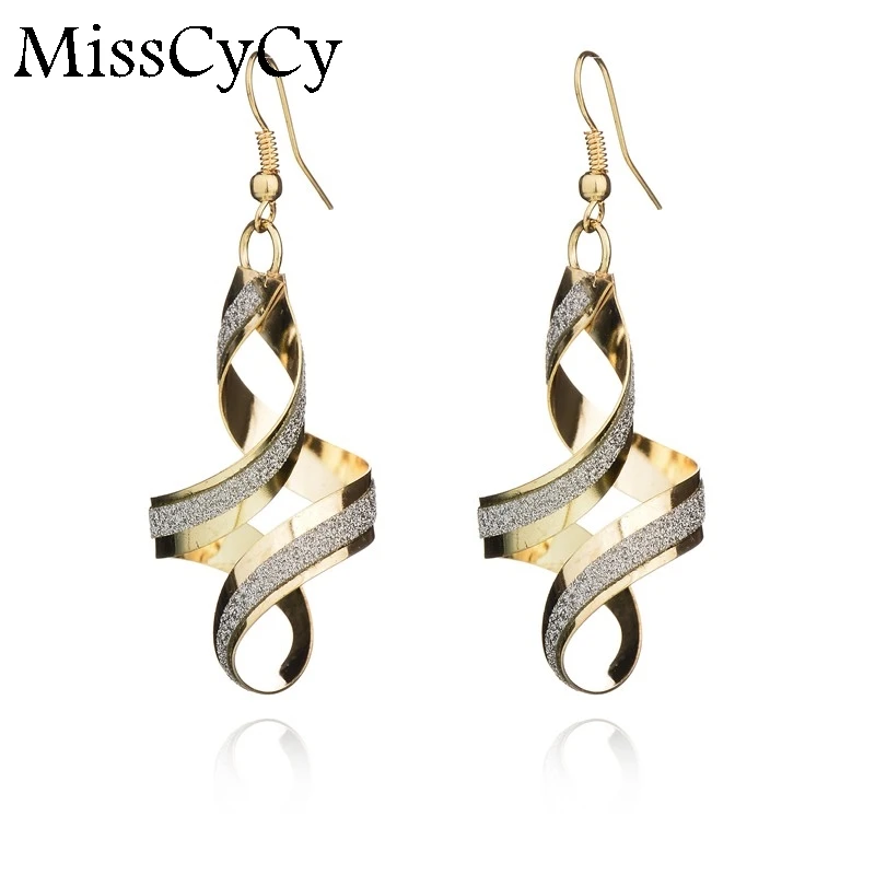 

MissCyCy Hot Sales Fashion Brand Jewelry Rhinestone Earring Punk Simple Generous Alloy Spiral Drop Earrings Wholesale Gifts