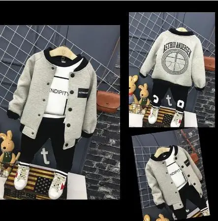 

Autumn and winter baby sports suit children's fashion 2019 children's clothing boy baseball jacket + T-shirt + pants 3 sets