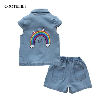 

COOTELILI 2pcs Denim Tops + Shorts Pants Baby Girl Clothes Sets Toddler Kids Girls Summer Clothing Jeans Coat 90-130cm