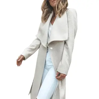 

Liva Girl Turn Down Collar Long Wool Coat Elegant Winter Woman Wool Blend Coats Loose Type Female Solid Long Coat Outerwear