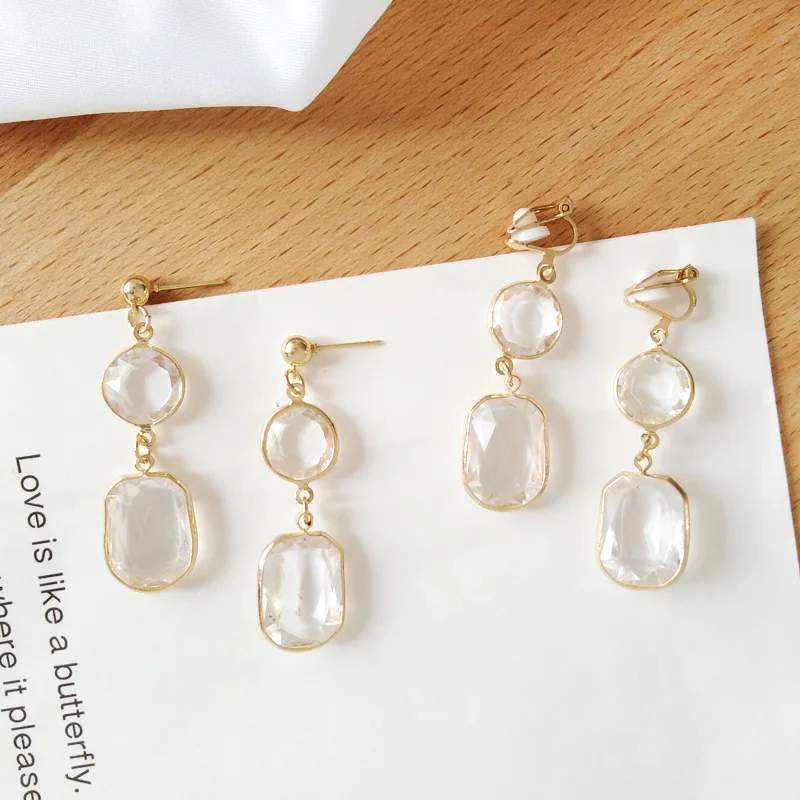 

Geometric White Transparent Square Resin Ear Clips Earrings Rought Cut Irregular Shape Clip on Earring Without Piercing Hole