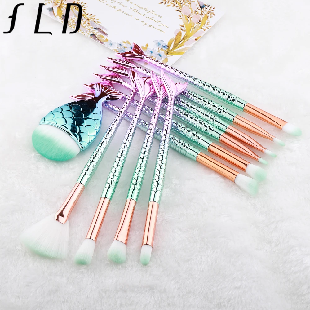 

FLD 11Pcs Mermaid Makeup Brushes Set Eyebrow Eyeliner High Quality Premium Makeup Brush Cosmetic Tools Eyeshadow Blush Kit