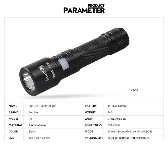 Supfire A5 CREE XML T6 светодиодный фонарик Lanternas 700 люмен света светодиодный факел поиск свет один факел на 18650 батарея