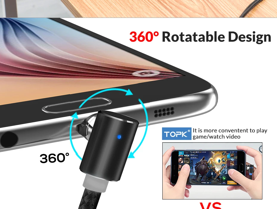 Магнитный usb-кабель TOPK l-типа для iPhone x xs Type C Micro USB для Xiaomi Samsung Galaxy S9 S8 Plus Huawei Usb C зарядный кабель
