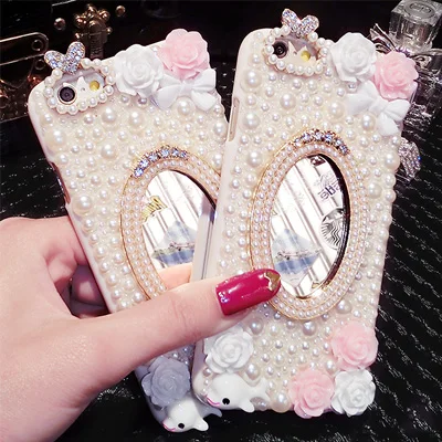 

For Galalxy S10 S8 S9 Plus S10E A7 A8 J6 Plus 2018 Fashion Cover Mirror Pearl Case for iPhone XS Max XR X 66S 7 8 Plus 4S 5S