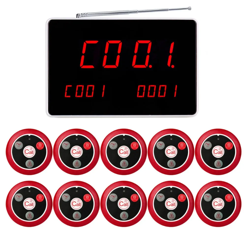 

Wireless Restaurant Calling System 1 Voice Report Host Receiver+10 Call Button Pager Restaurant Equipments F4496